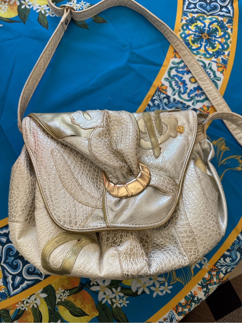 Metallic Gold Shoulder Bag with Decorative Buckle